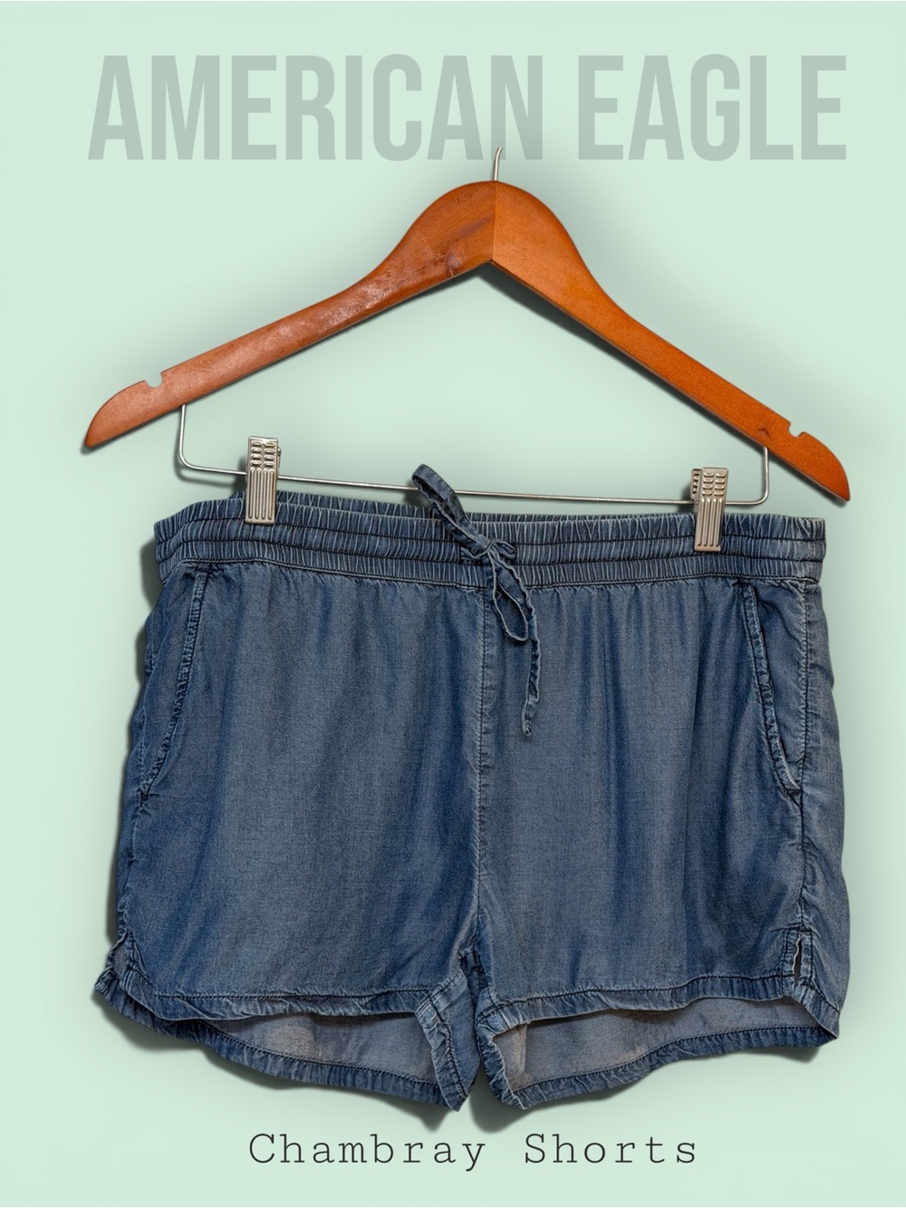 aerie Chambray Drawstring Shorts - Blue